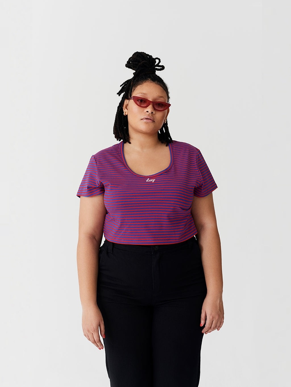 Lazy Oaf Lazy Striped Scoop Neck Cropped Tee - Picture 5 of 10